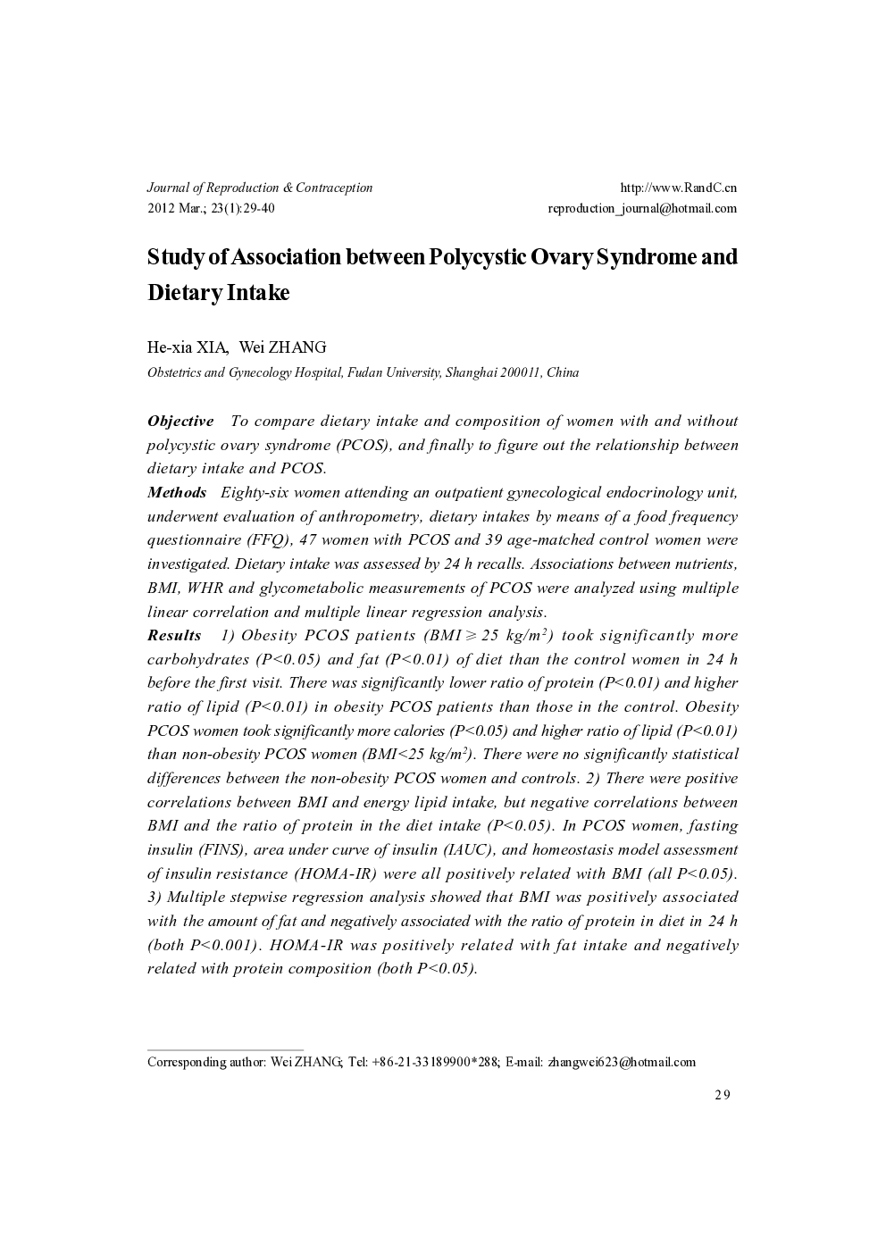 Study of Association between Polycystic Ovary Syndrome and Dietary Intake