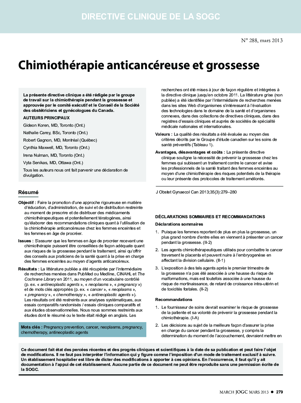 Chimiothérapie anticancéreuse et grossesse