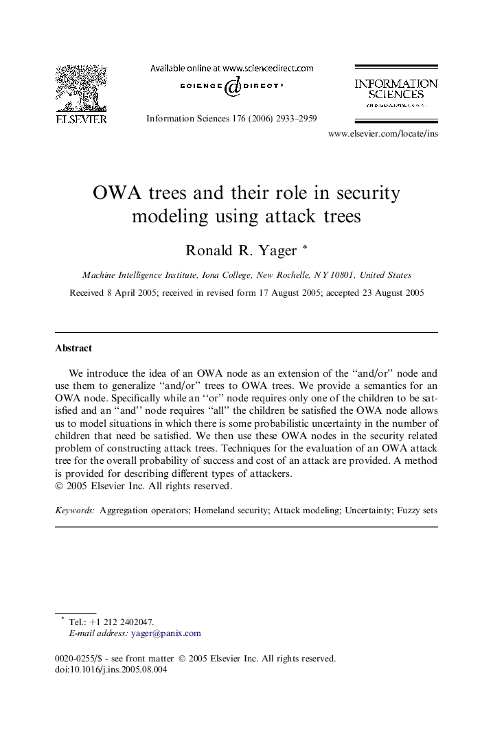 OWA trees and their role in security modeling using attack trees