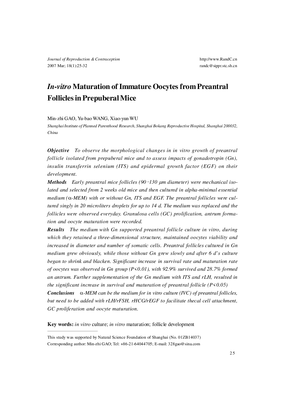 In-vitro Maturation of Immature Oocytes from Preantral Follicles in Prepuberal Mice 