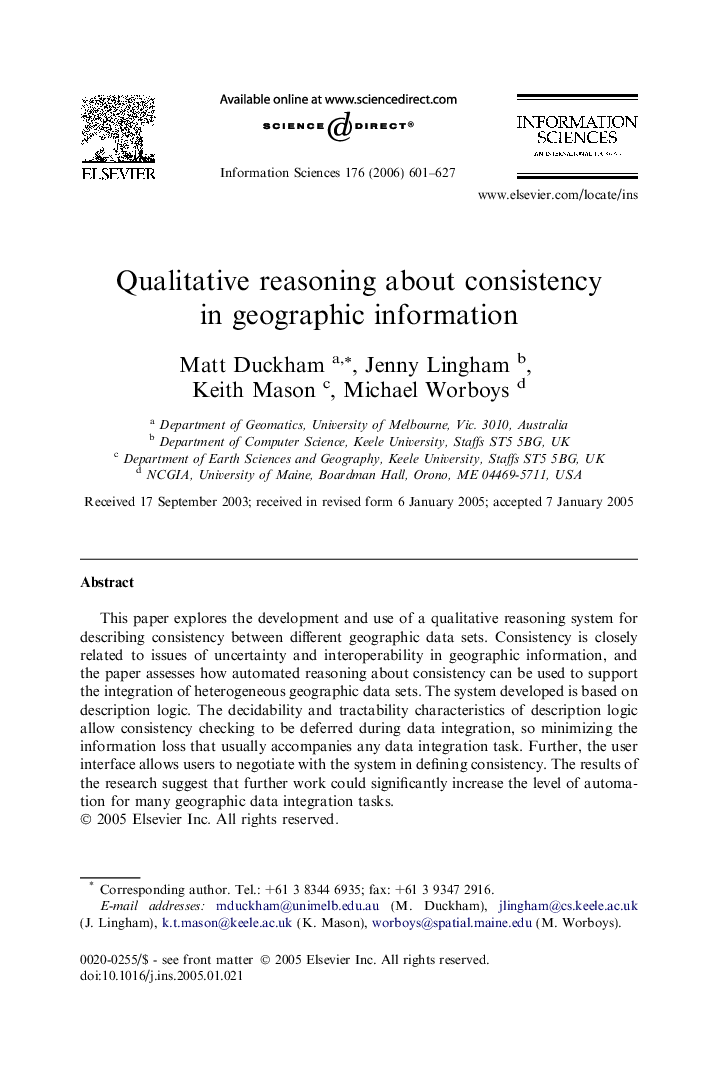 Qualitative reasoning about consistency in geographic information