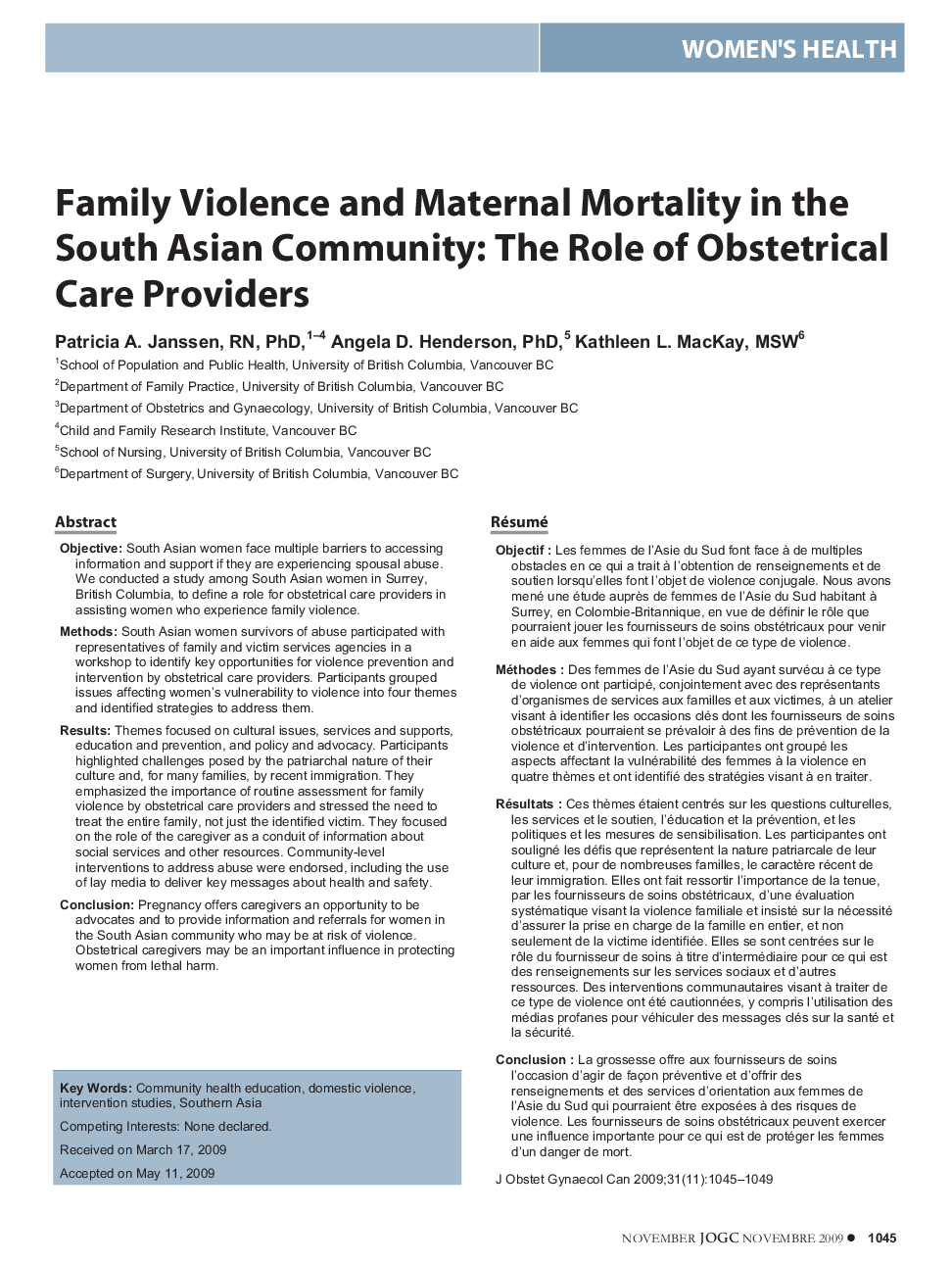 Family Violence and Maternal Mortality in the South Asian Community: The Role of Obstetrical Care Providers