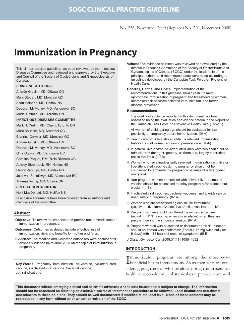Immunization in Pregnancy