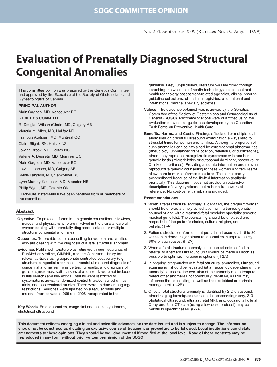 Evaluation of Prenatally Diagnosed Structural Congenital Anomalies