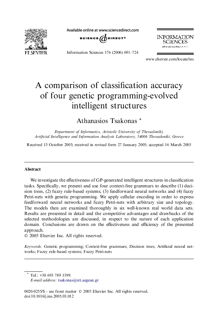 A comparison of classification accuracy of four genetic programming-evolved intelligent structures