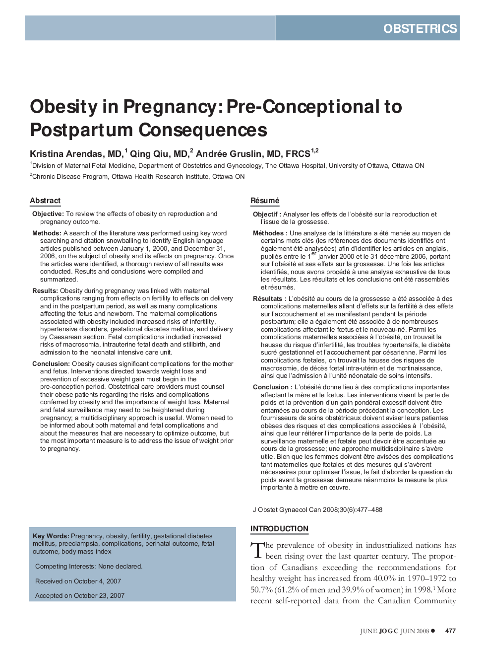 Obesity in Pregnancy: Pre-Conceptional to Postpartum Consequences