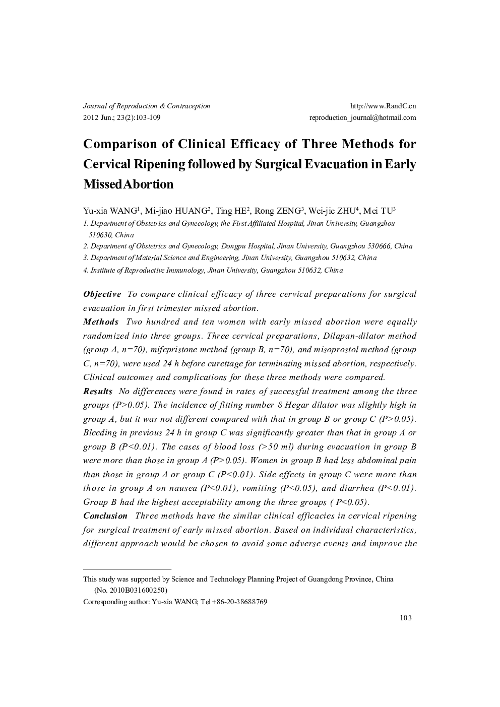 Comparison of Clinical Efficacy of Three Methods for Cervical Ripening followed by Surgical Evacuation in Early Missed Abortion 