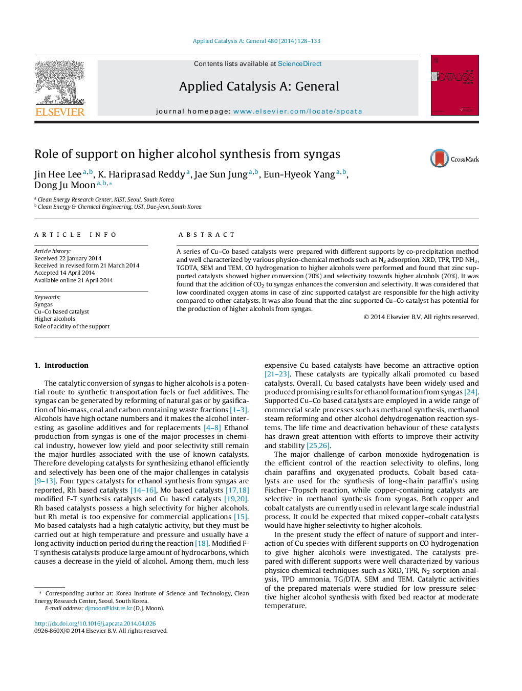 Role of support on higher alcohol synthesis from syngas