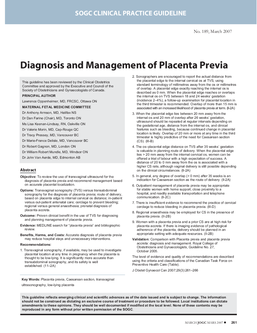 Diagnosis and Management of Placenta Previa