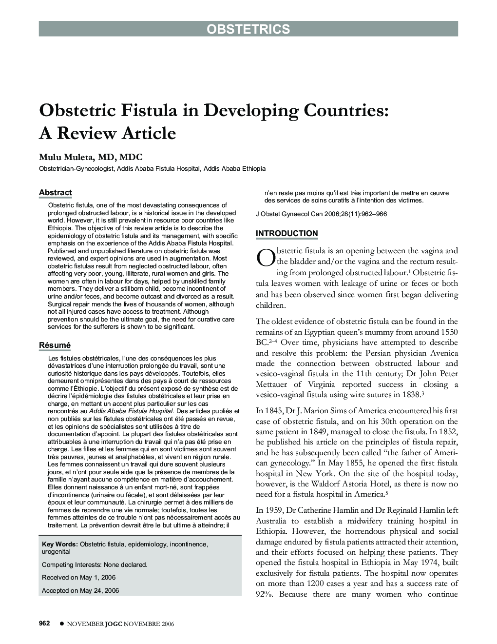 Obstetric Fistula in Developing Countries:A Review Article