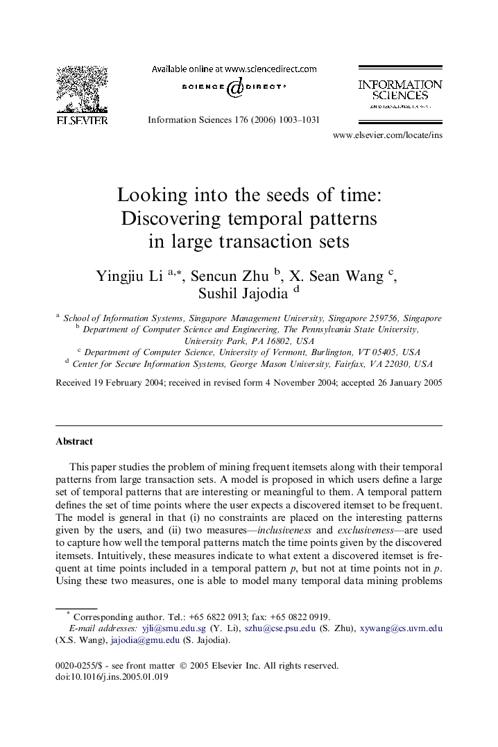 Looking into the seeds of time: Discovering temporal patterns in large transaction sets