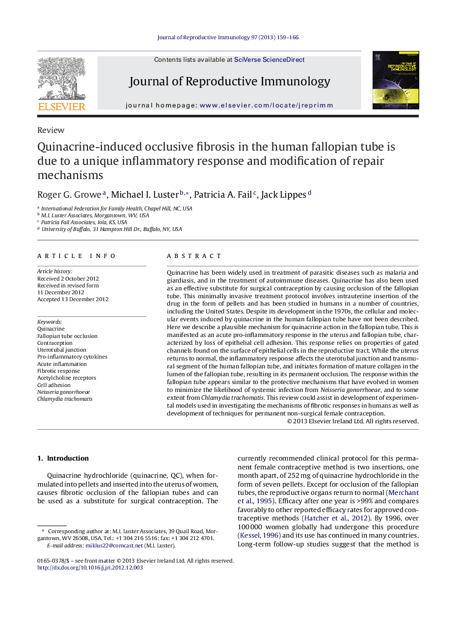 Quinacrine-induced occlusive fibrosis in the human fallopian tube is due to a unique inflammatory response and modification of repair mechanisms