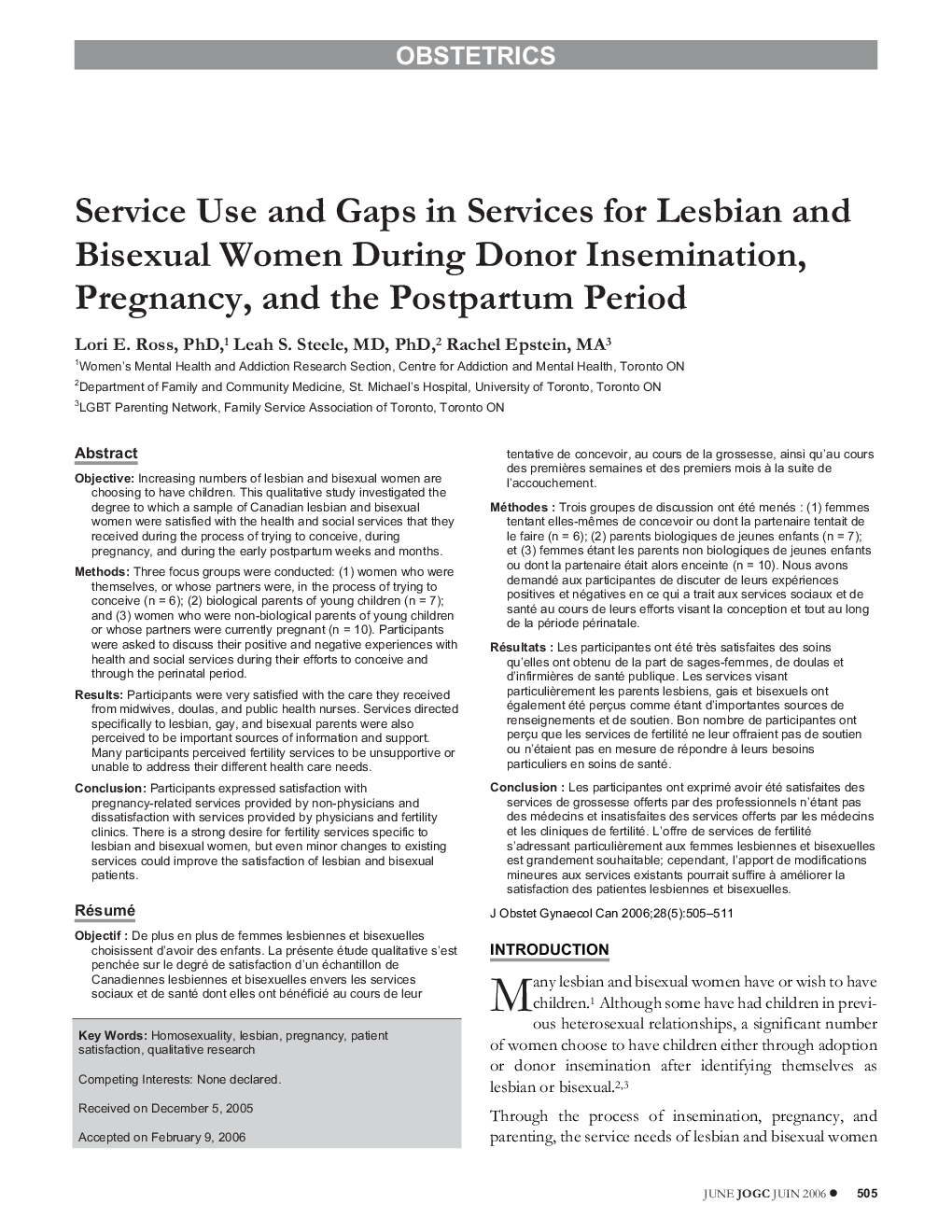 Service Use and Gaps in Services for Lesbian and Bisexual Women During Donor Insemination, Pregnancy, and the Postpartum Period