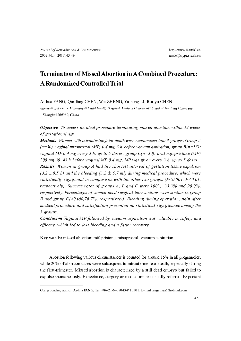 Termination of Missed Abortion in A Combined Procedure: A Randomized Controlled Trial