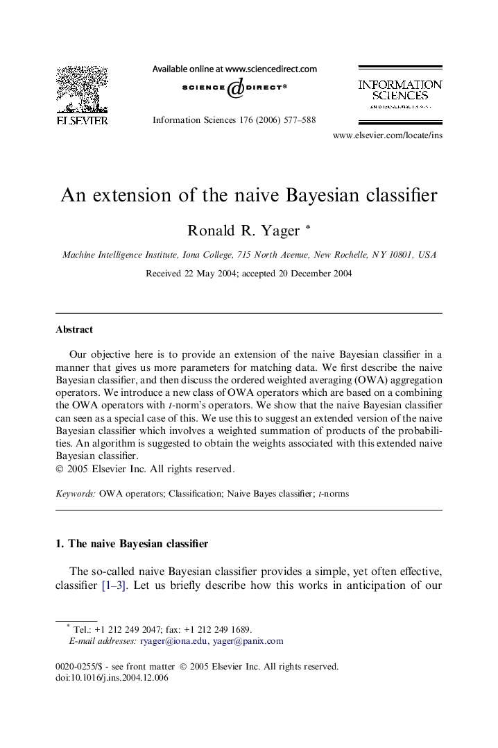 An extension of the naive Bayesian classifier