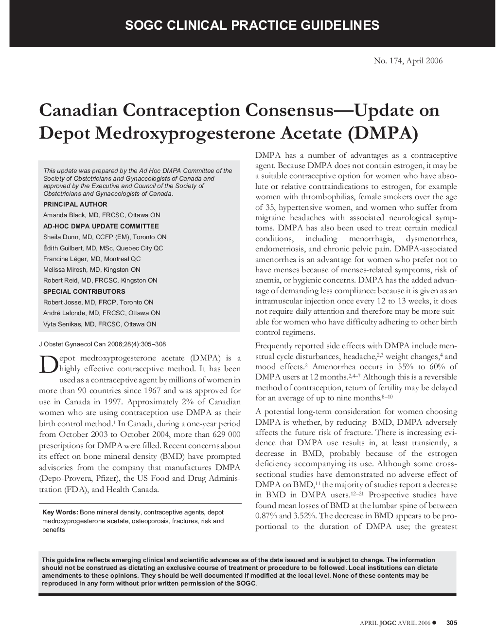 Canadian Contraception Consensus-Update on Depot Medroxyprogesterone Acetate (DMPA)