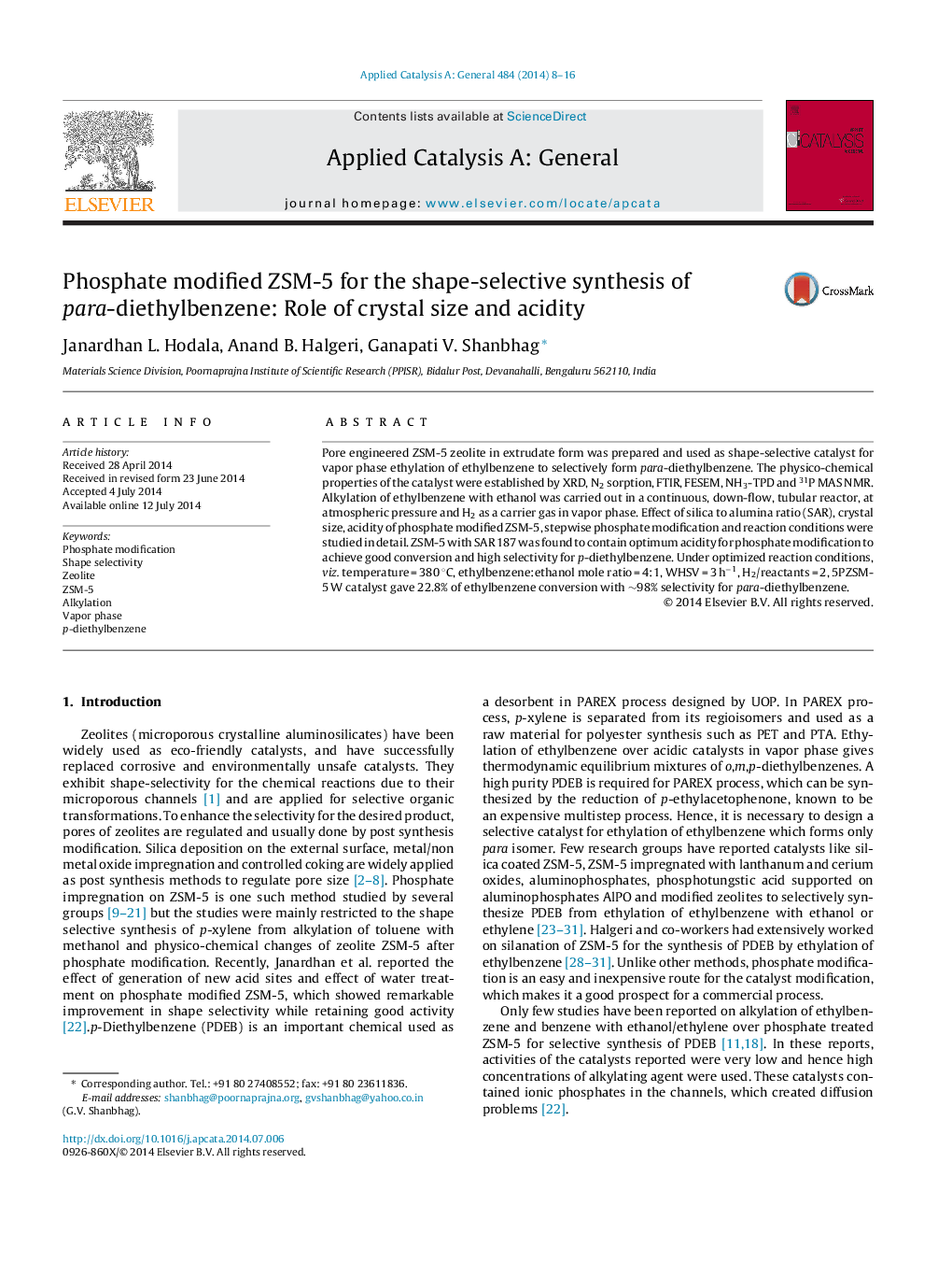 Phosphate modified ZSM-5 for the shape-selective synthesis of para-diethylbenzene: Role of crystal size and acidity