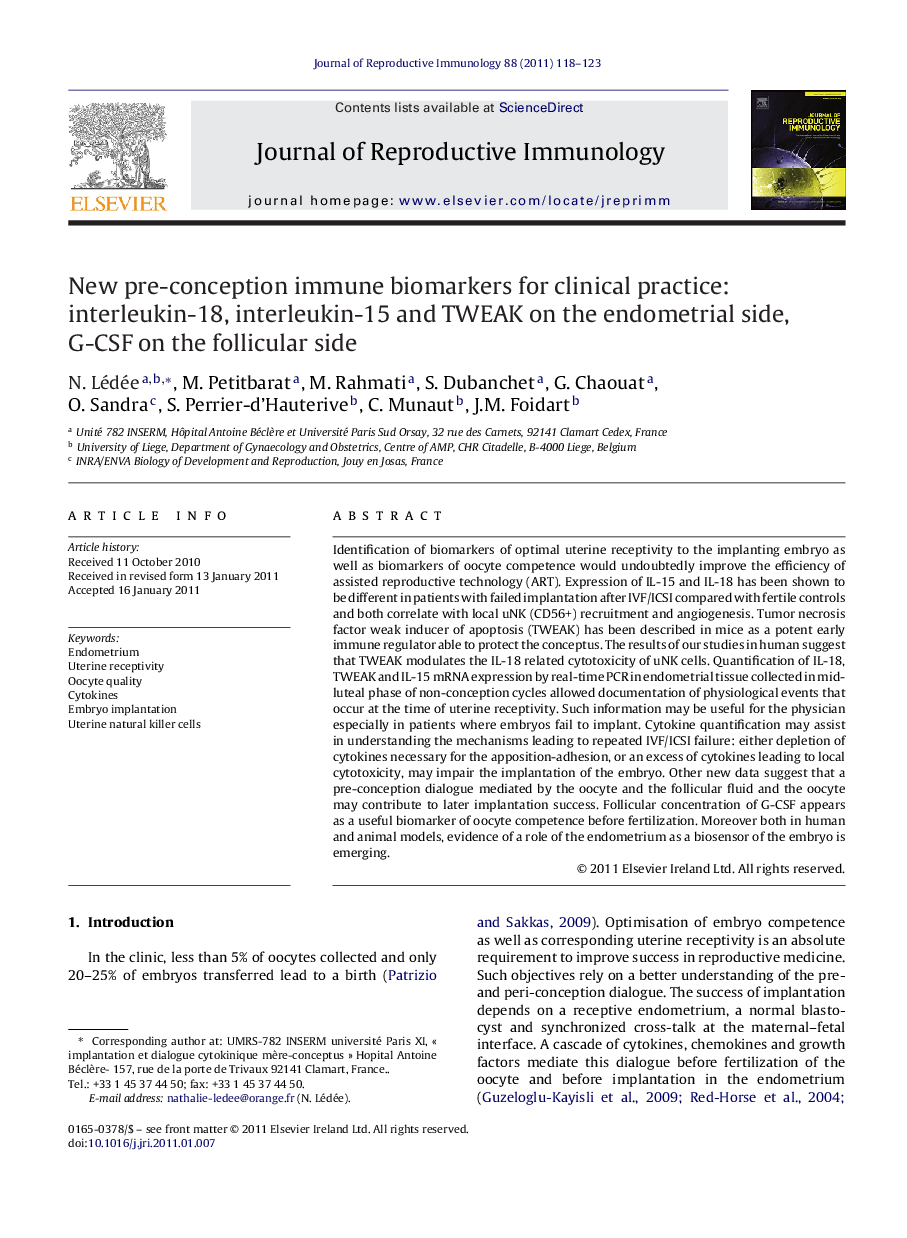 New pre-conception immune biomarkers for clinical practice: interleukin-18, interleukin-15 and TWEAK on the endometrial side, G-CSF on the follicular side