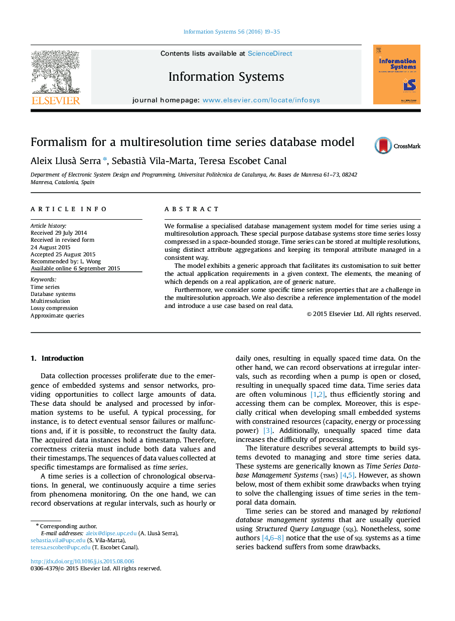 Formalism for a multiresolution time series database model