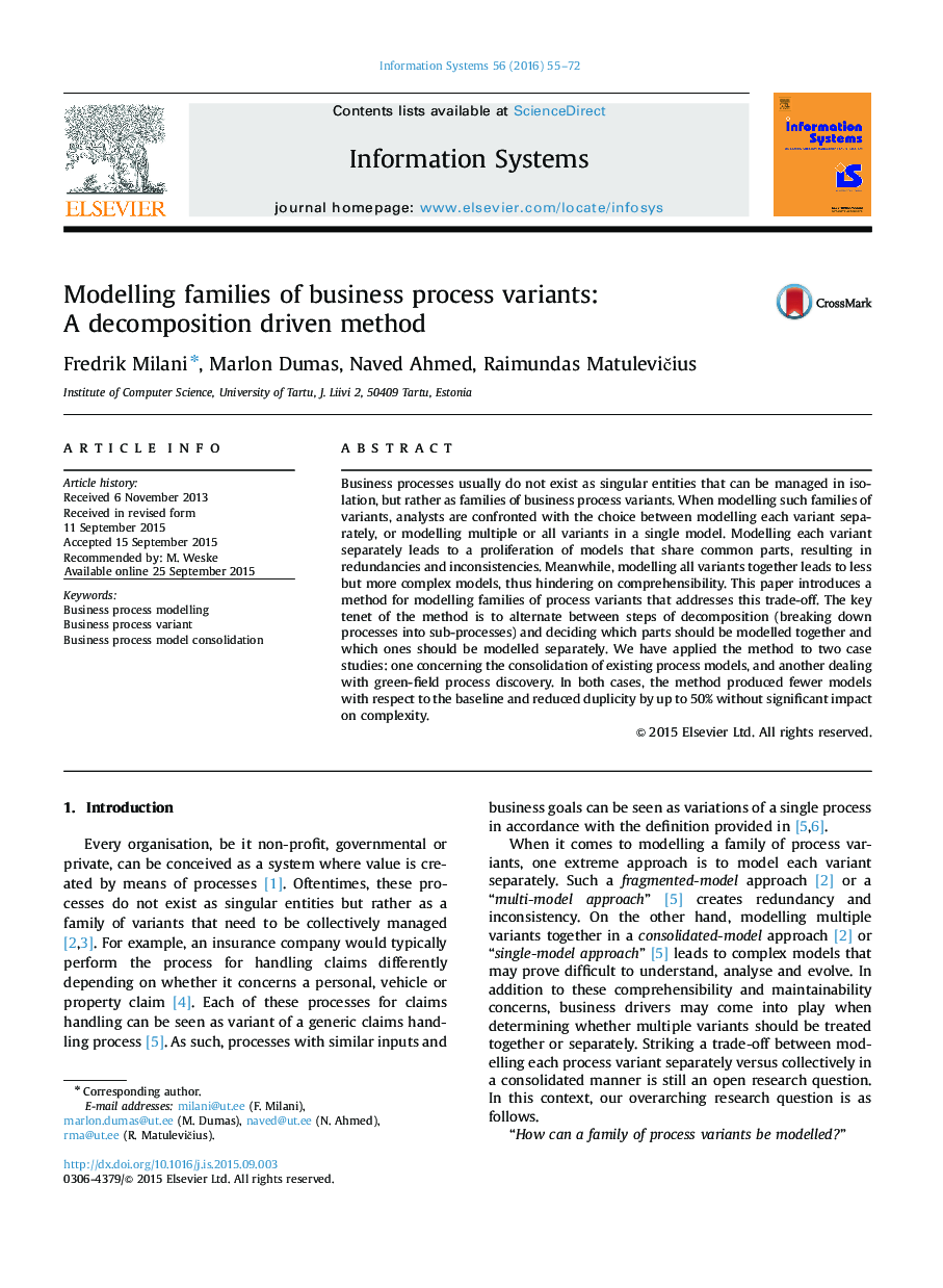 Modelling families of business process variants: A decomposition driven method