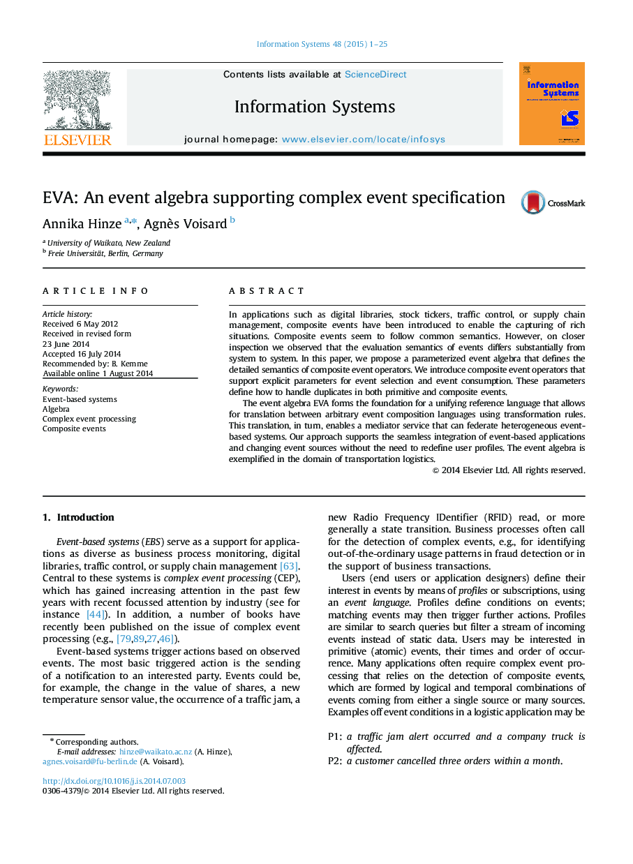عکس صفحه اول مقاله: EVA: An event algebra supporting complex event specification EVA: An event algebra supporting complex event specification