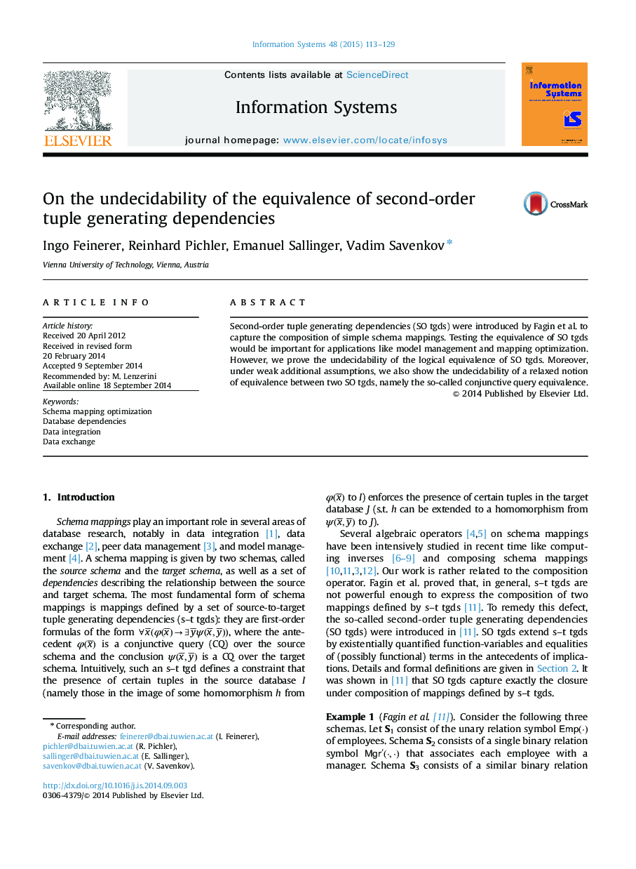 On the undecidability of the equivalence of second-order tuple generating dependencies