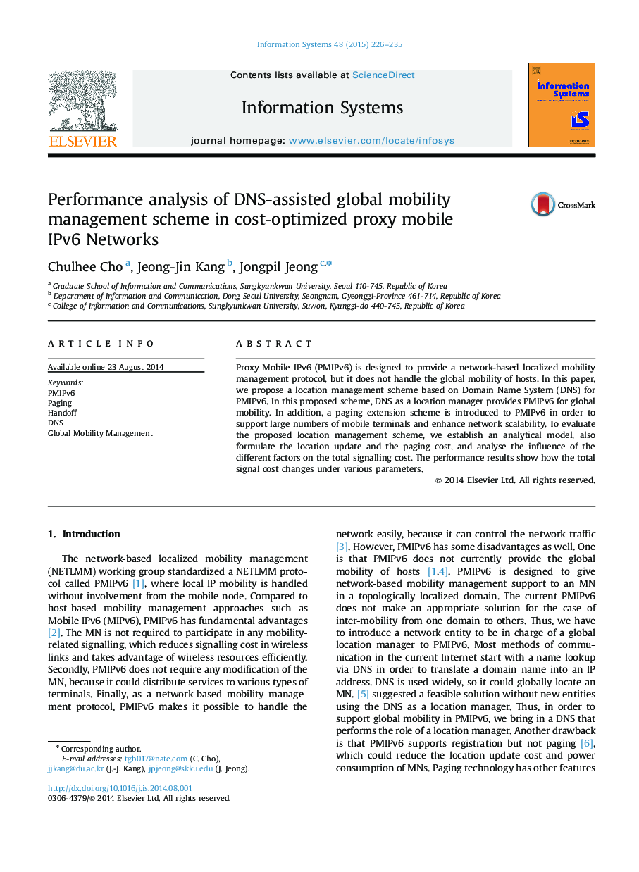 Performance analysis of DNS-assisted global mobility management scheme in cost-optimized proxy mobile IPv6 Networks