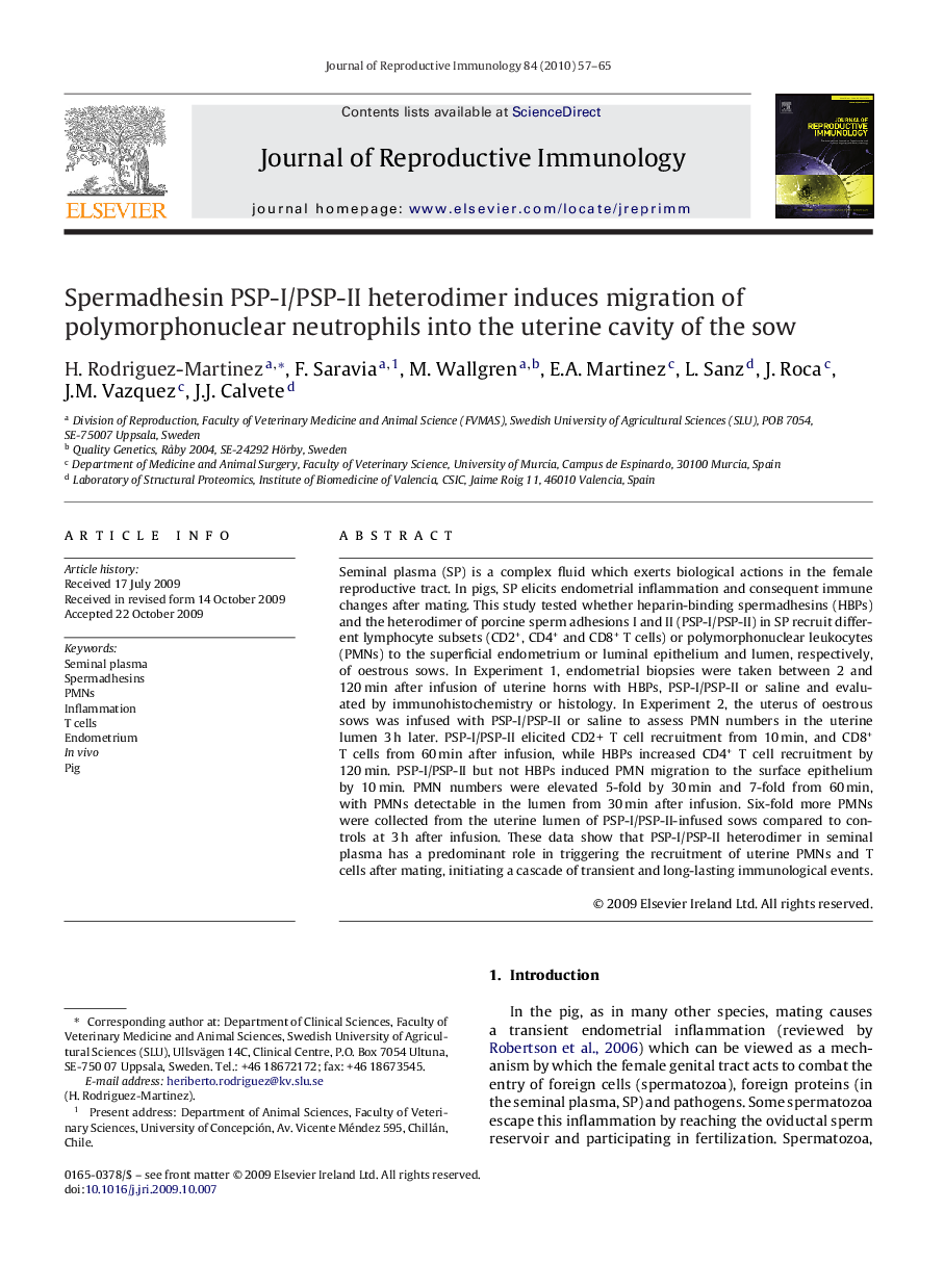 Spermadhesin PSP-I/PSP-II heterodimer induces migration of polymorphonuclear neutrophils into the uterine cavity of the sow