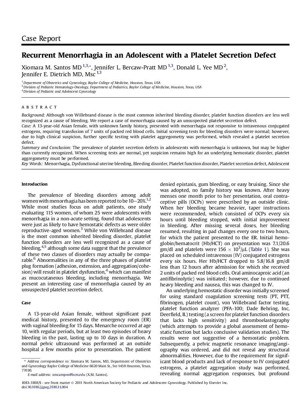 Recurrent Menorrhagia in an Adolescent with a Platelet Secretion Defect