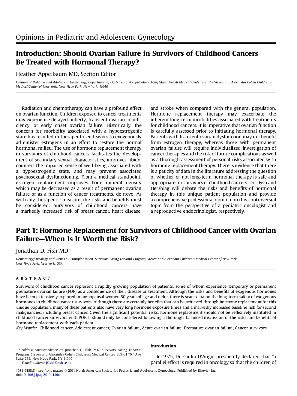 Part 1: Hormone Replacement for Survivors of Childhood Cancer with Ovarian Failure—When Is It Worth the Risk?