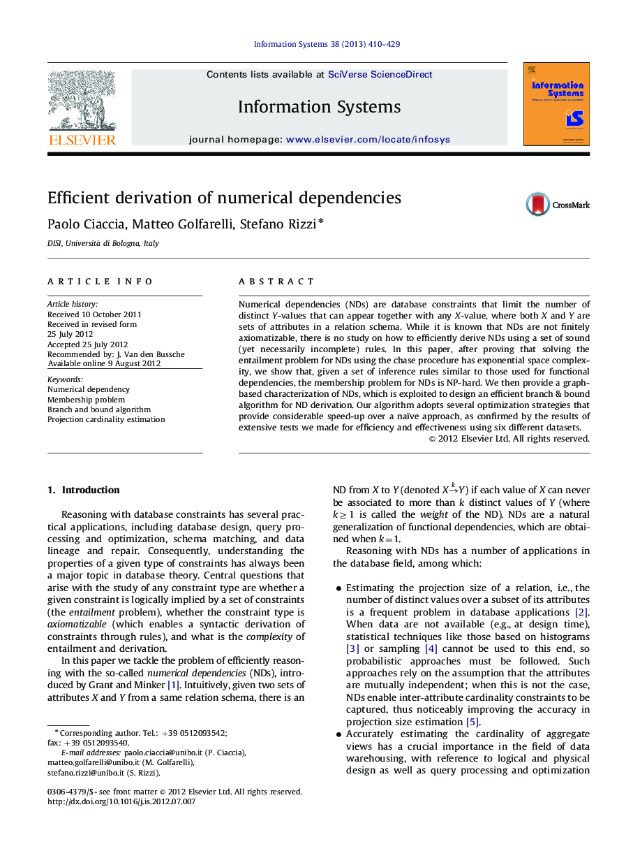 Efficient derivation of numerical dependencies