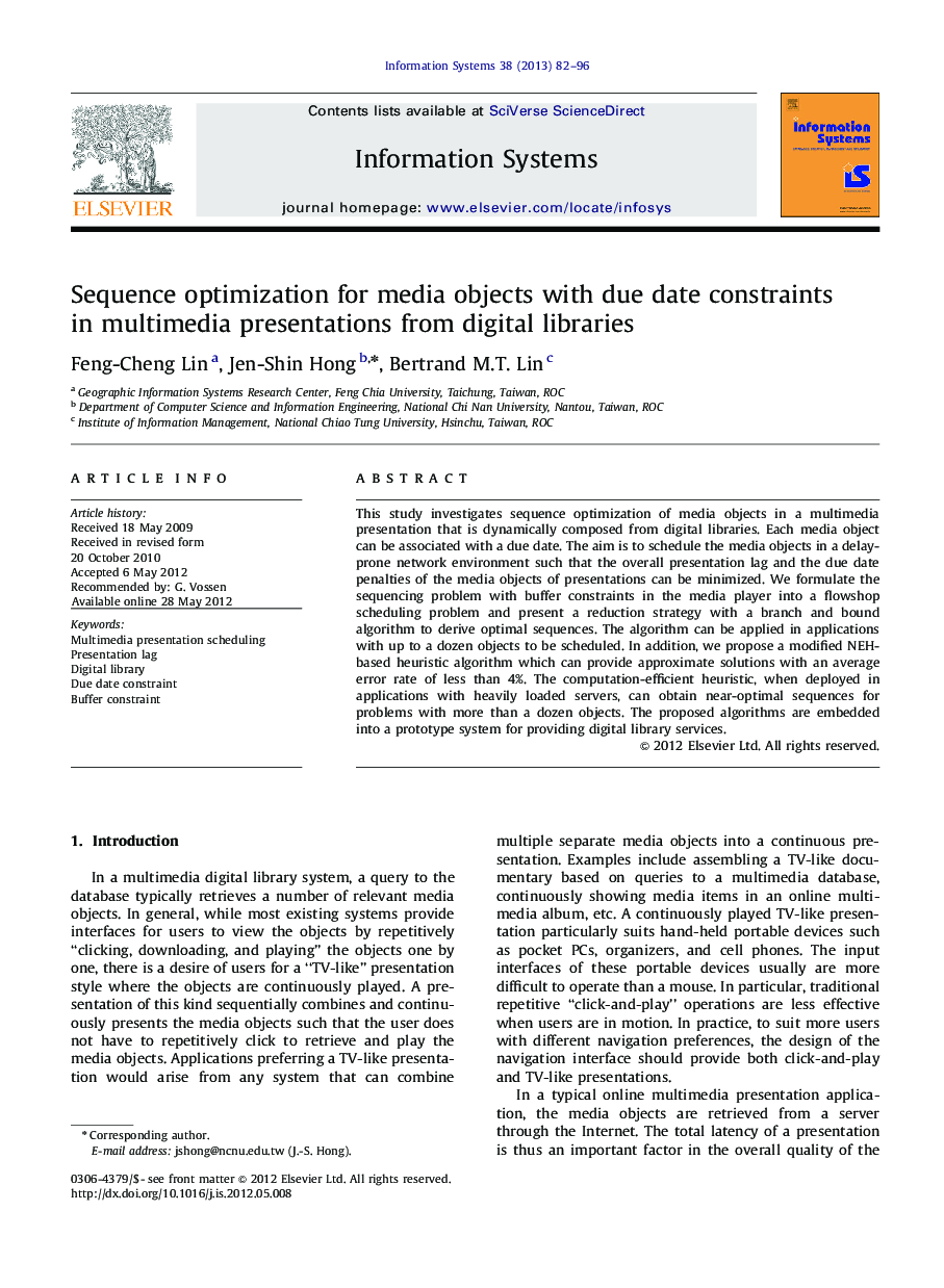 Sequence optimization for media objects with due date constraints in multimedia presentations from digital libraries