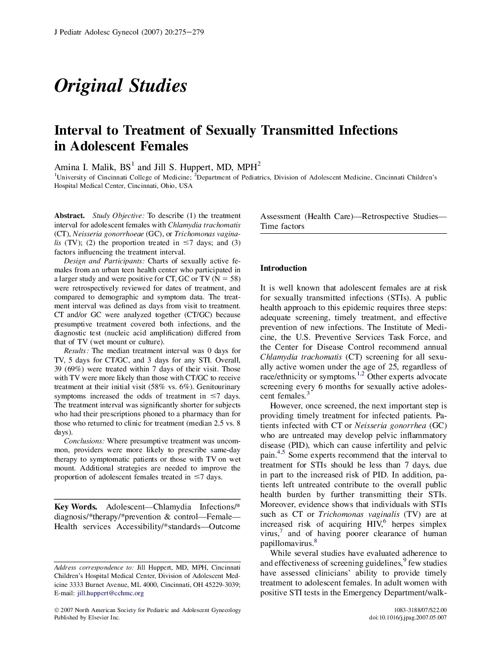 Interval to Treatment of Sexually Transmitted Infections in Adolescent Females