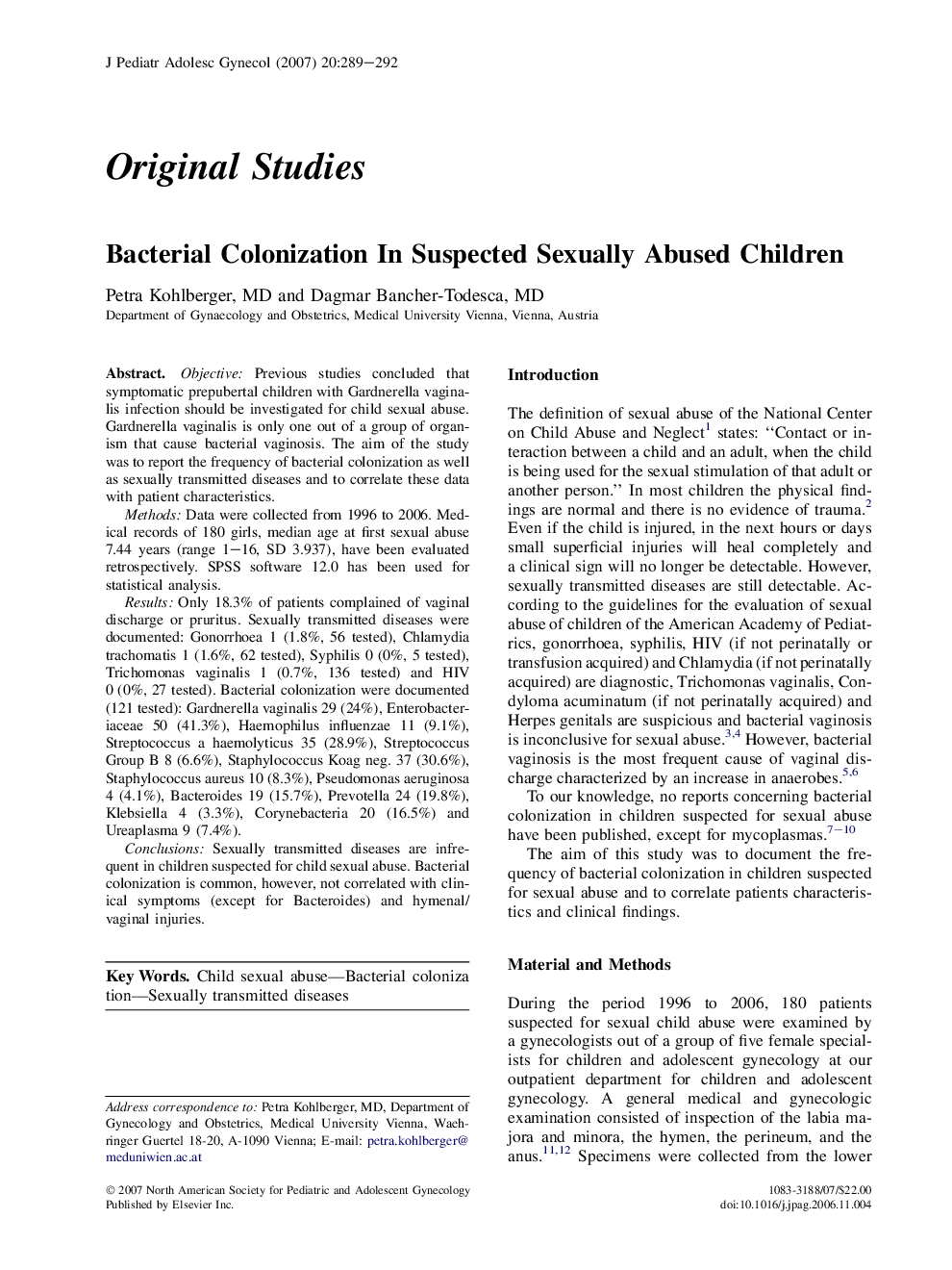 Bacterial Colonization In Suspected Sexually Abused Children