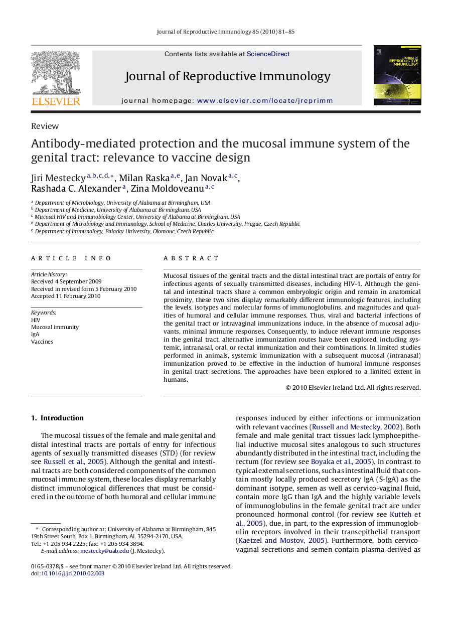 Antibody-mediated protection and the mucosal immune system of the genital tract: relevance to vaccine design