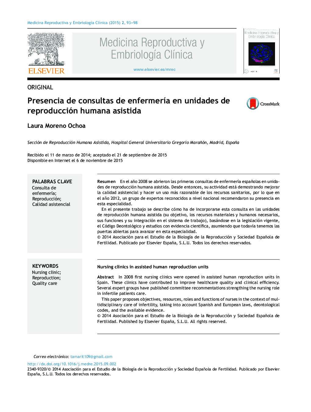 Presencia de consultas de enfermerÃ­a en unidades de reproducción humana asistida