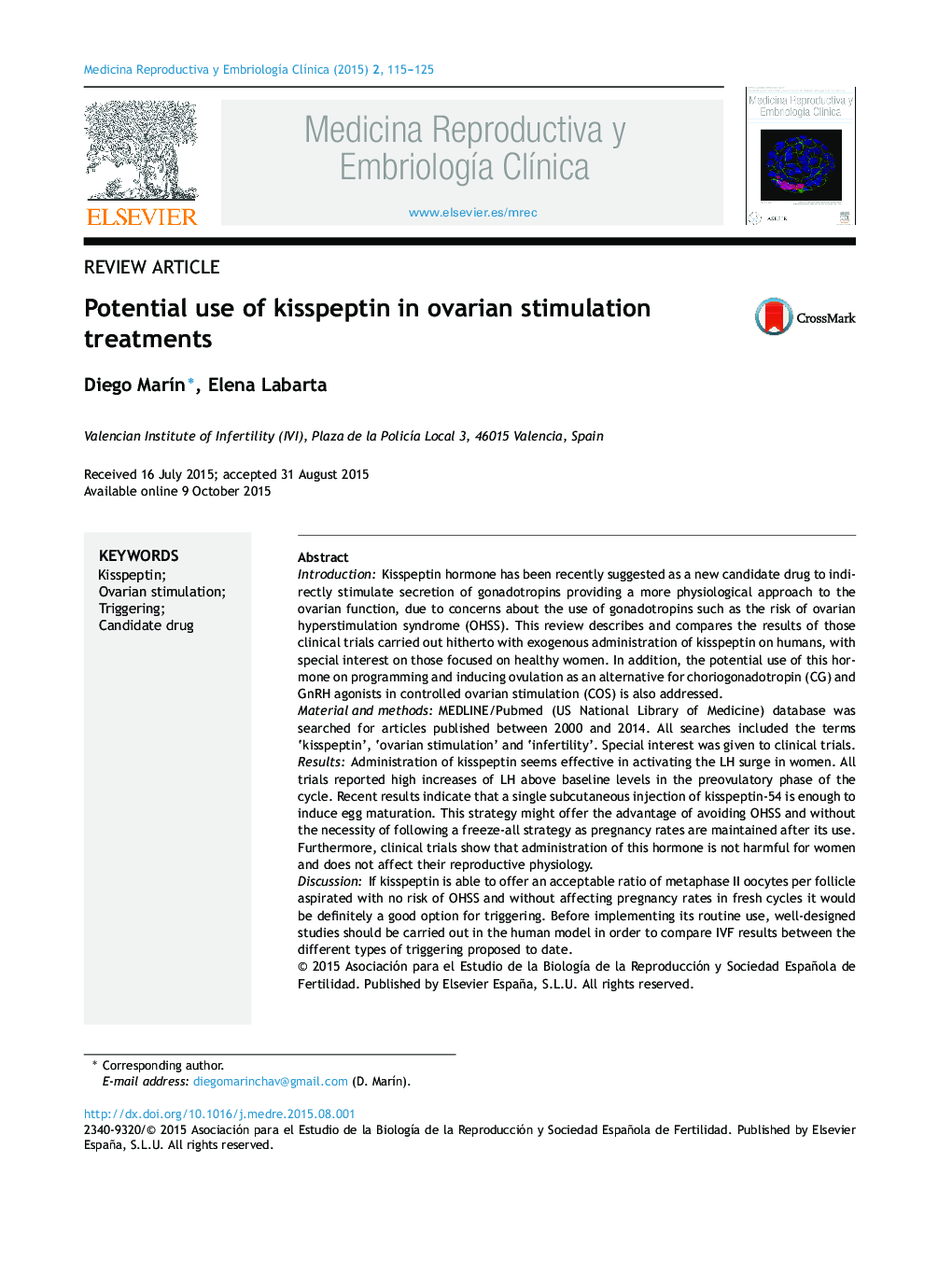 Potential use of kisspeptin in ovarian stimulation treatments