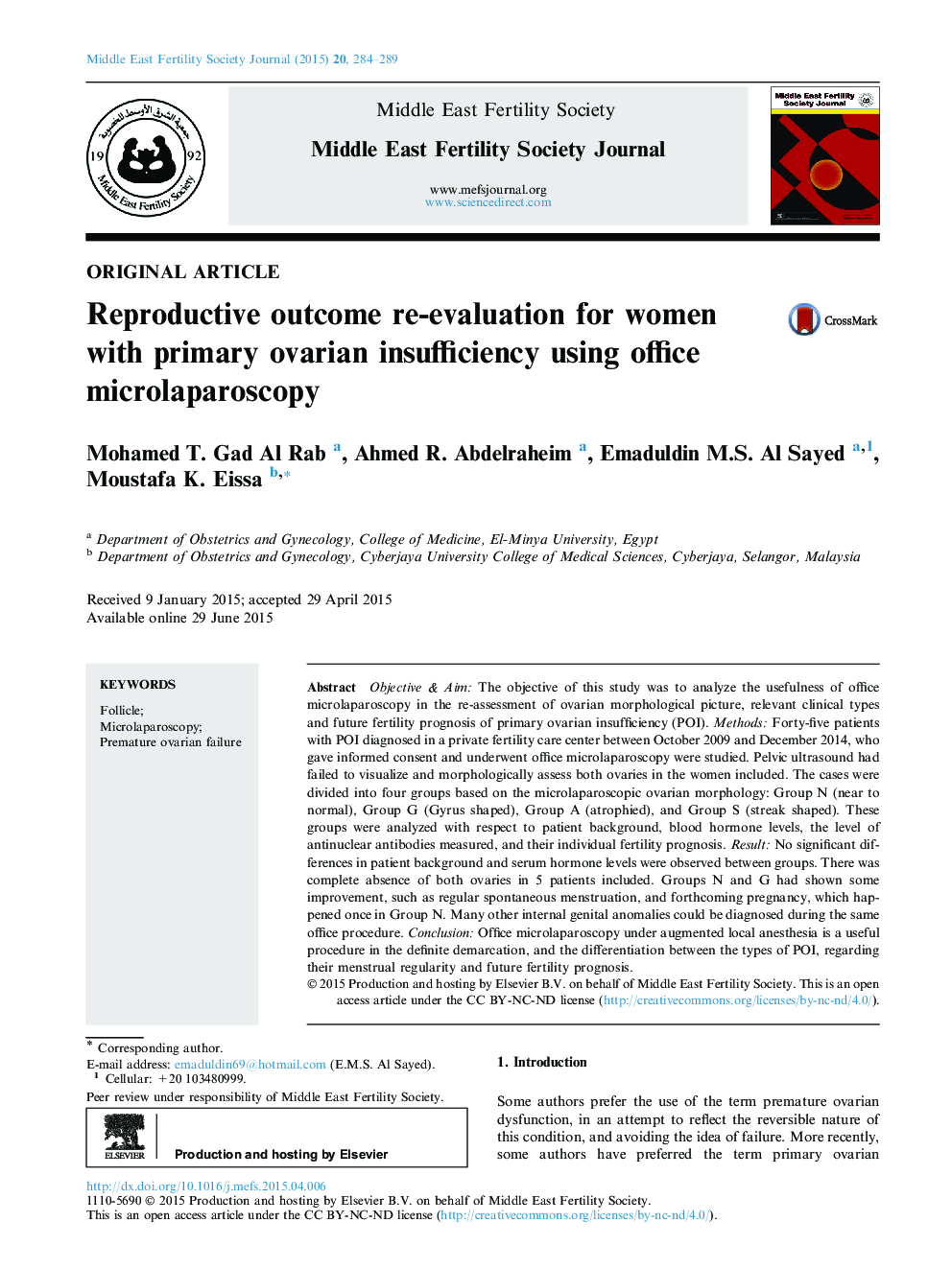 Reproductive outcome re-evaluation for women with primary ovarian insufficiency using office microlaparoscopy 