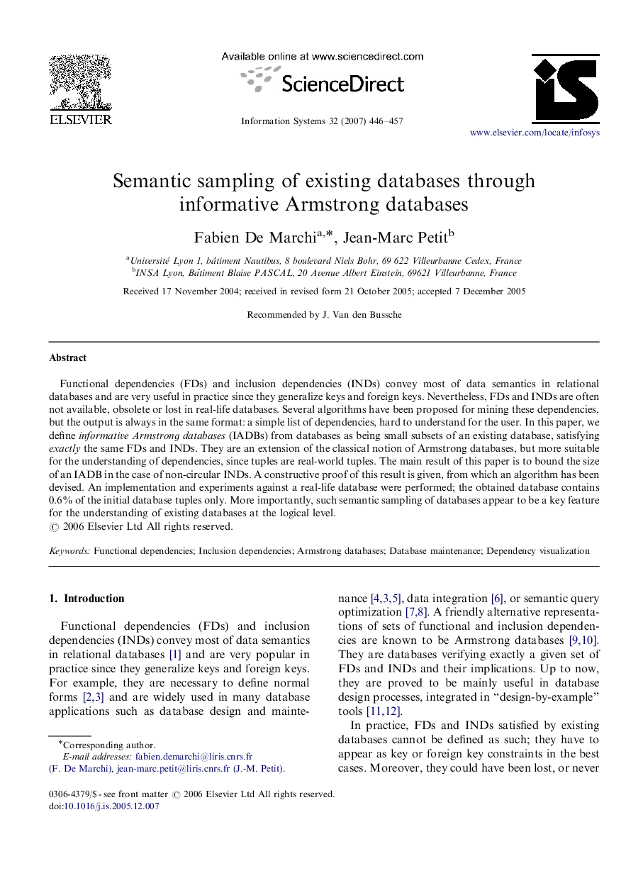 Semantic sampling of existing databases through informative Armstrong databases