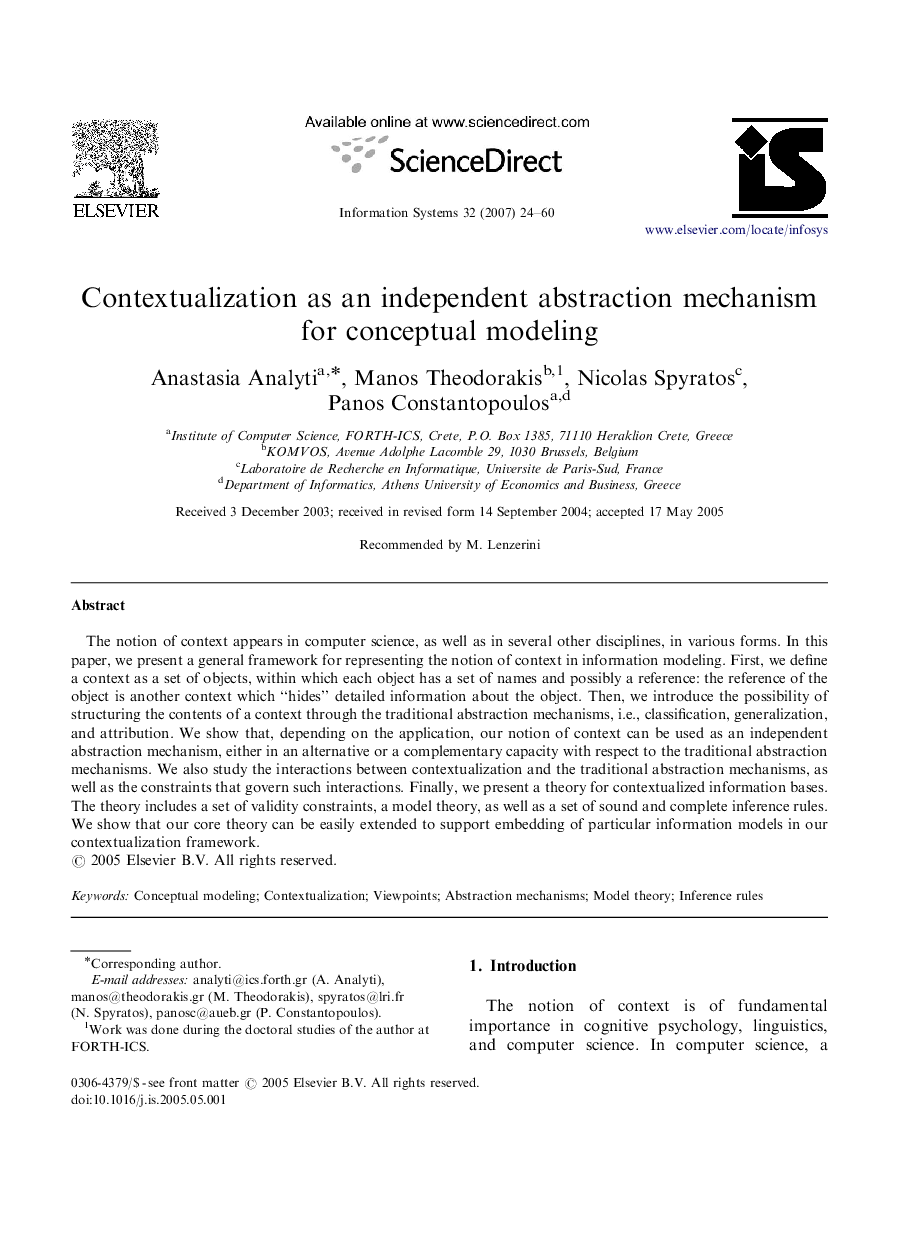 Contextualization as an independent abstraction mechanism for conceptual modeling