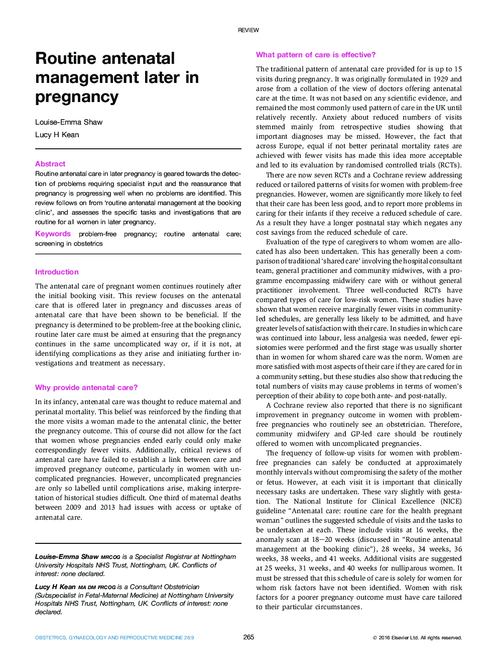 Routine antenatal management later in pregnancy