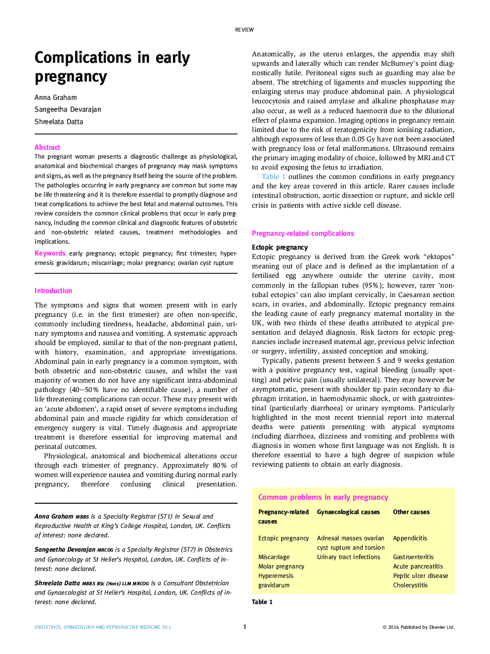 Complications in early pregnancy