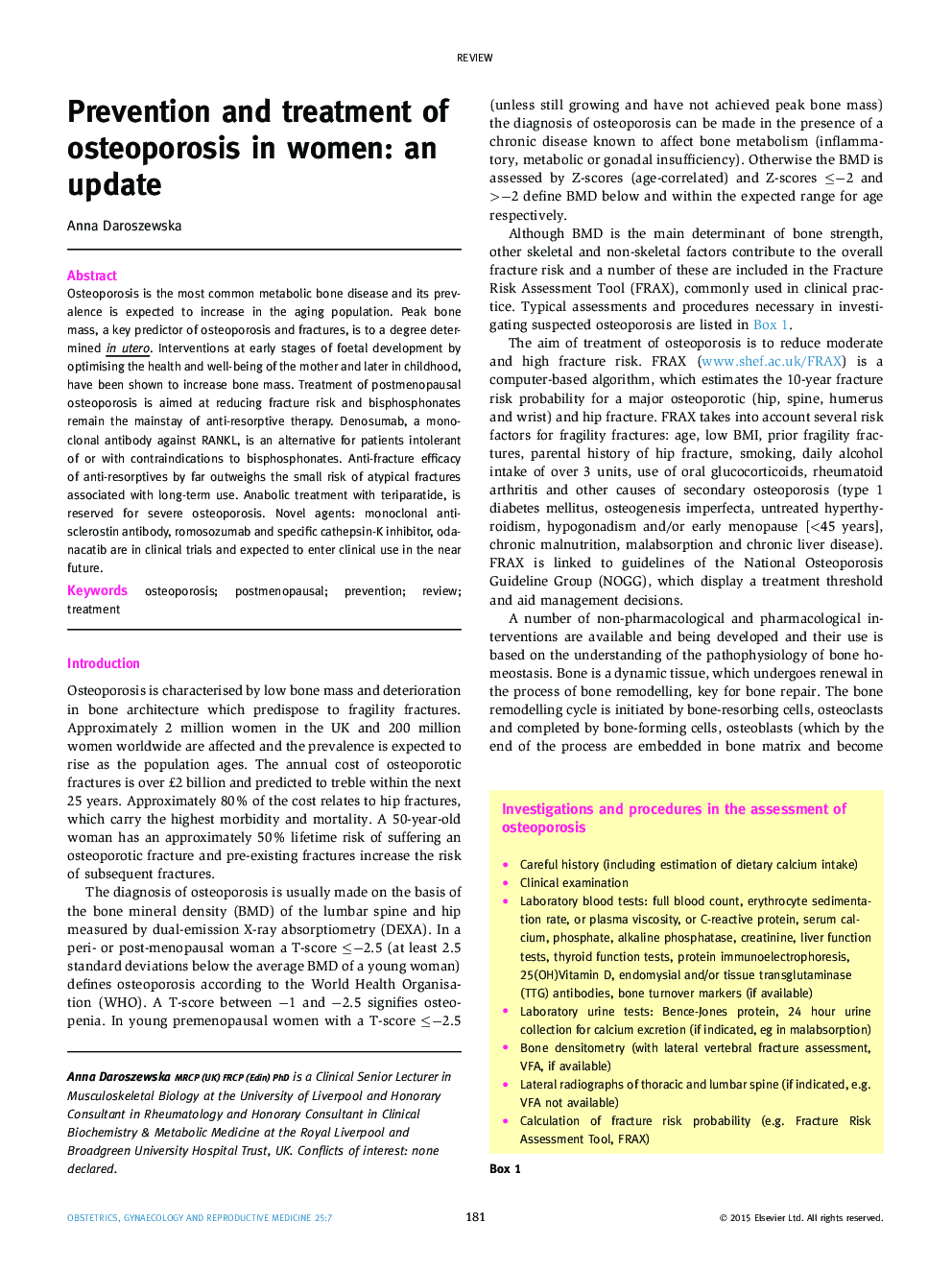 Prevention and treatment of osteoporosis in women: an update