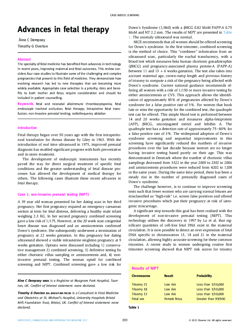 Advances in fetal therapy