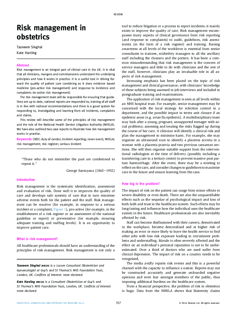 Risk management in obstetrics