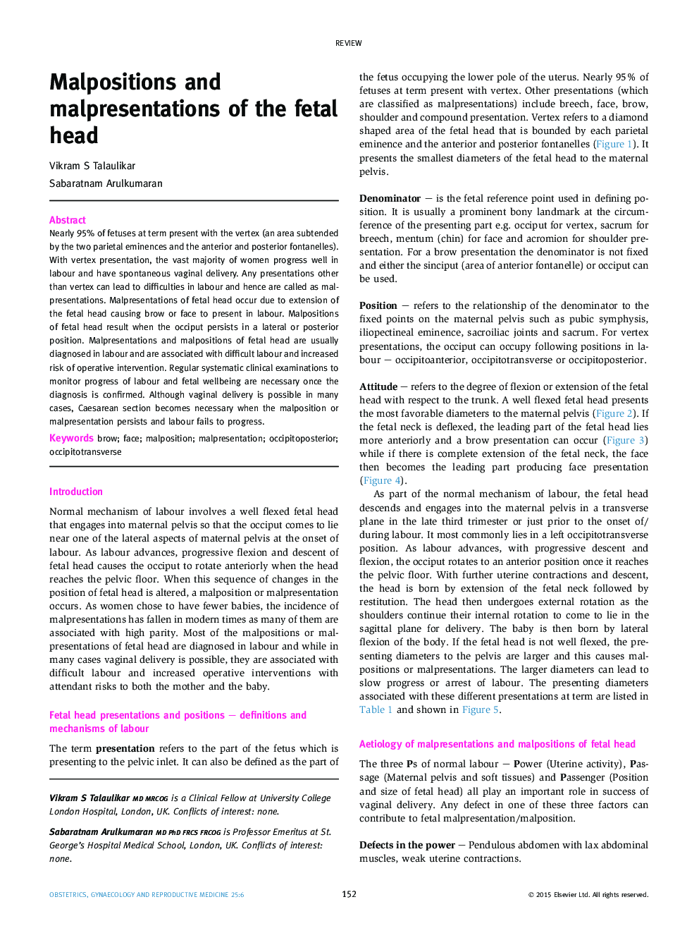 Malpositions and malpresentations of the fetal head