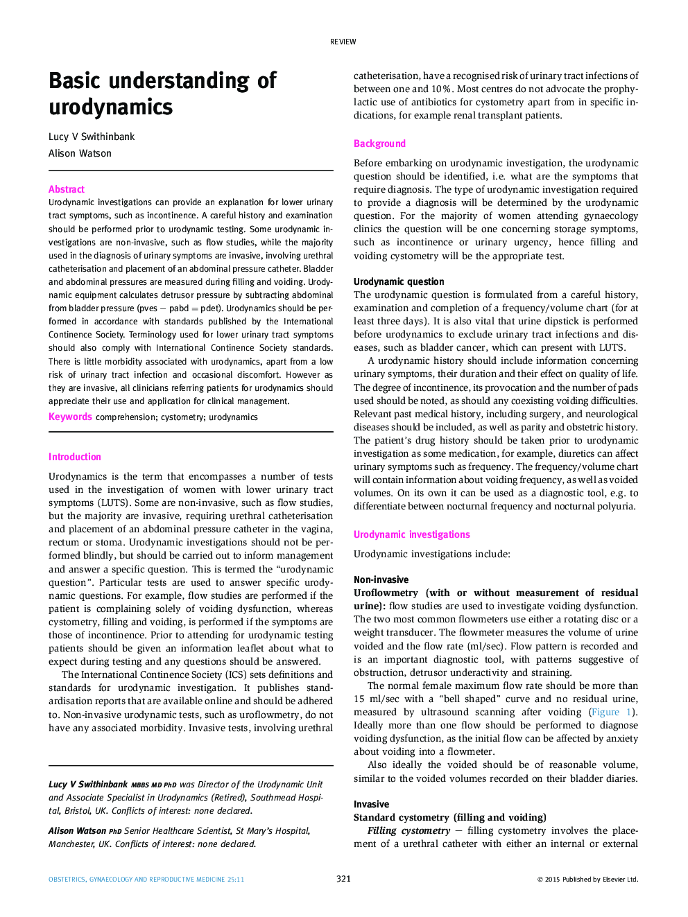 Basic understanding of urodynamics