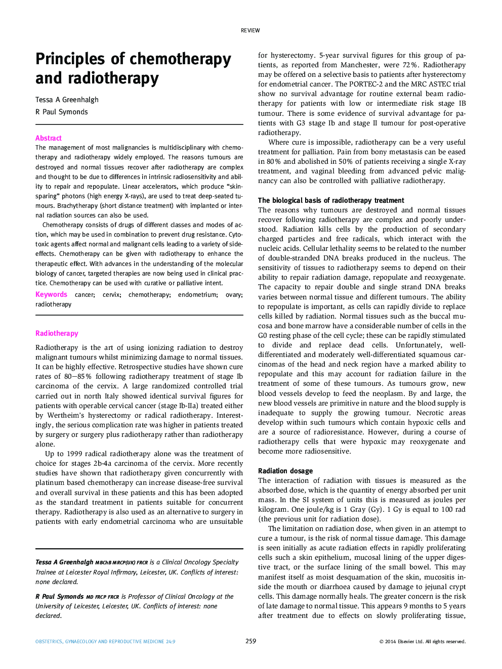 Principles of chemotherapy and radiotherapy