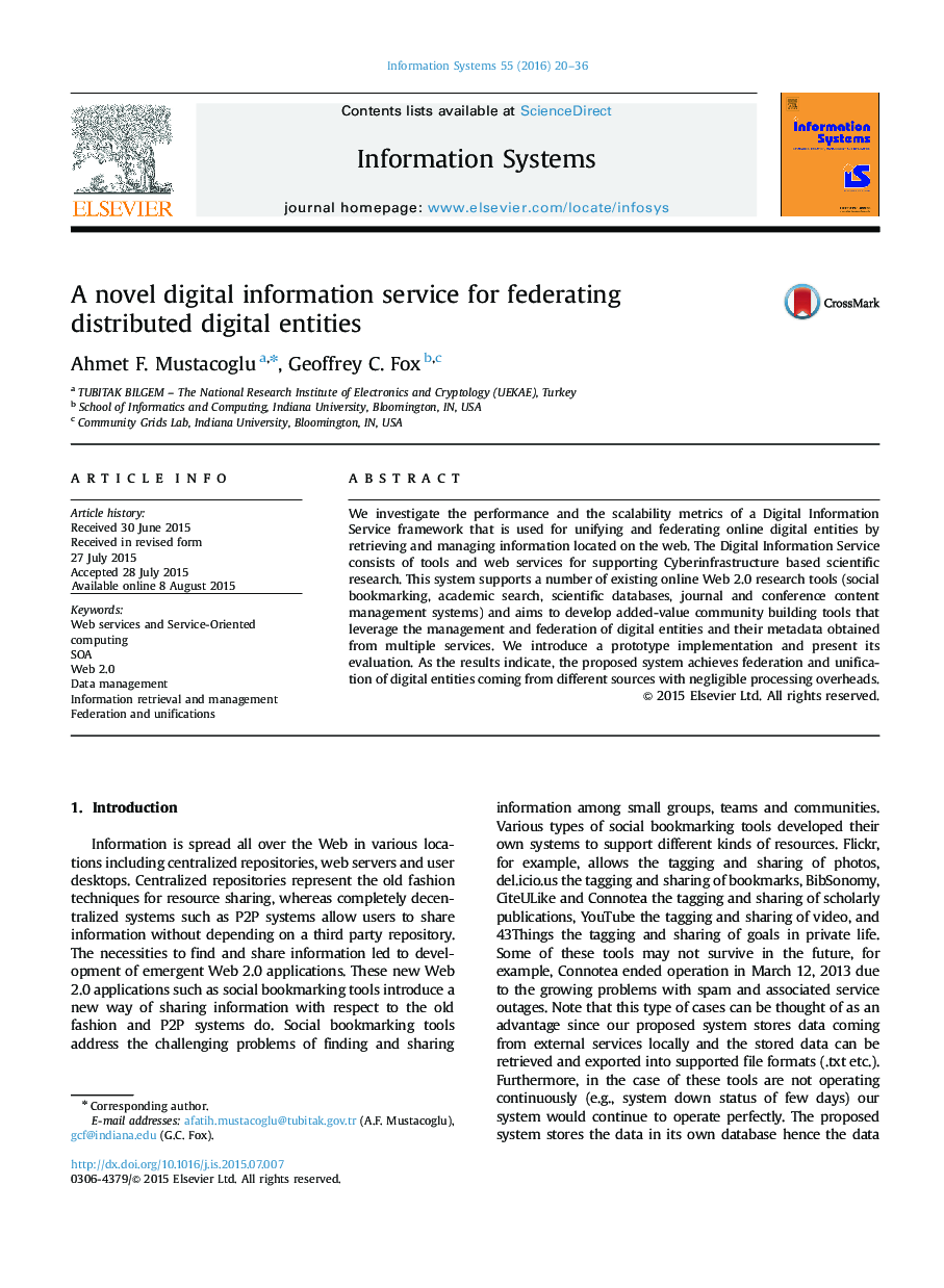 A novel digital information service for federating distributed digital entities