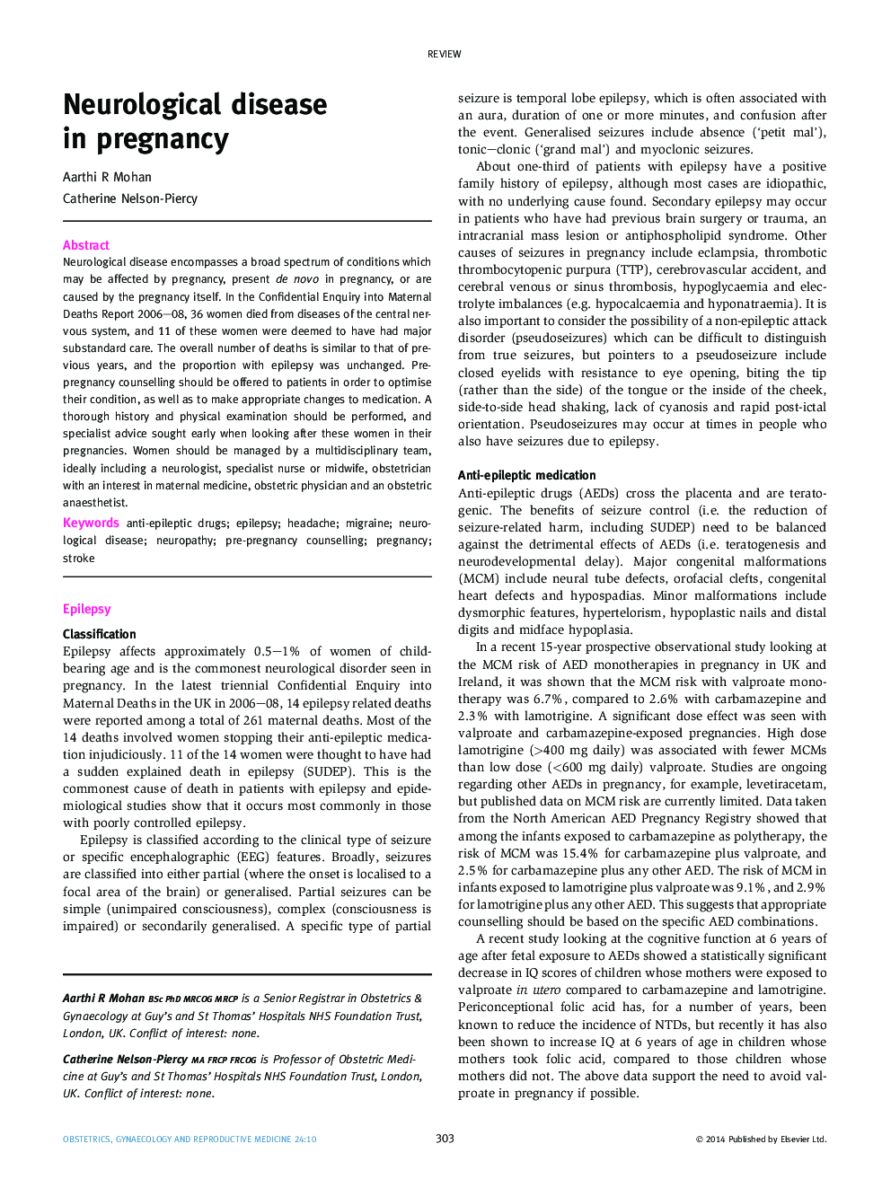 Neurological disease in pregnancy